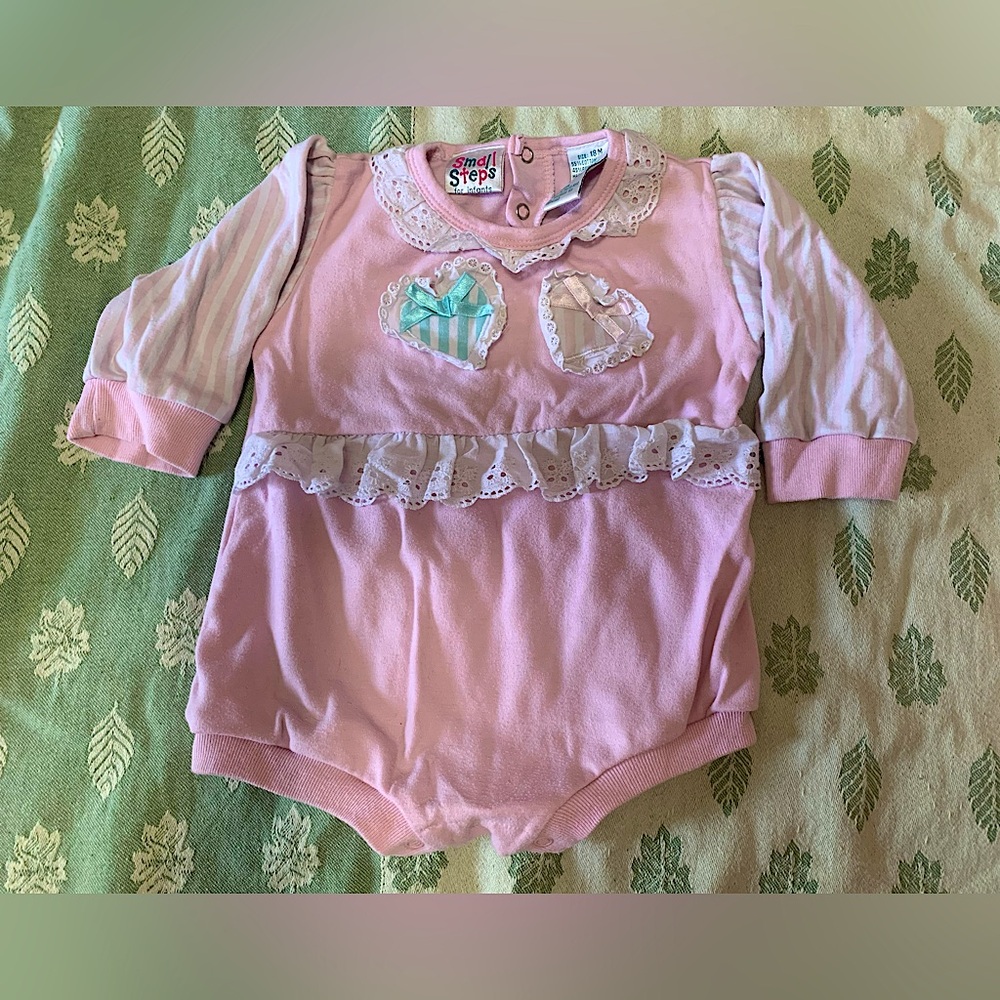 Girls Pink and White Small Steps Onesie (18 Months)